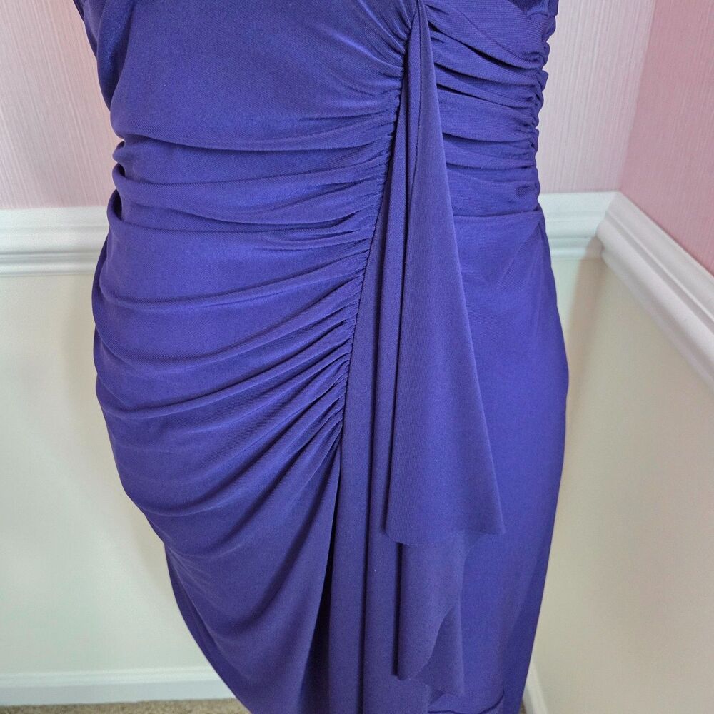 Evan Picone Purple Halter Dress 12P Petite Ruched Knee Length Cocktail Party - Picture 4 of 6